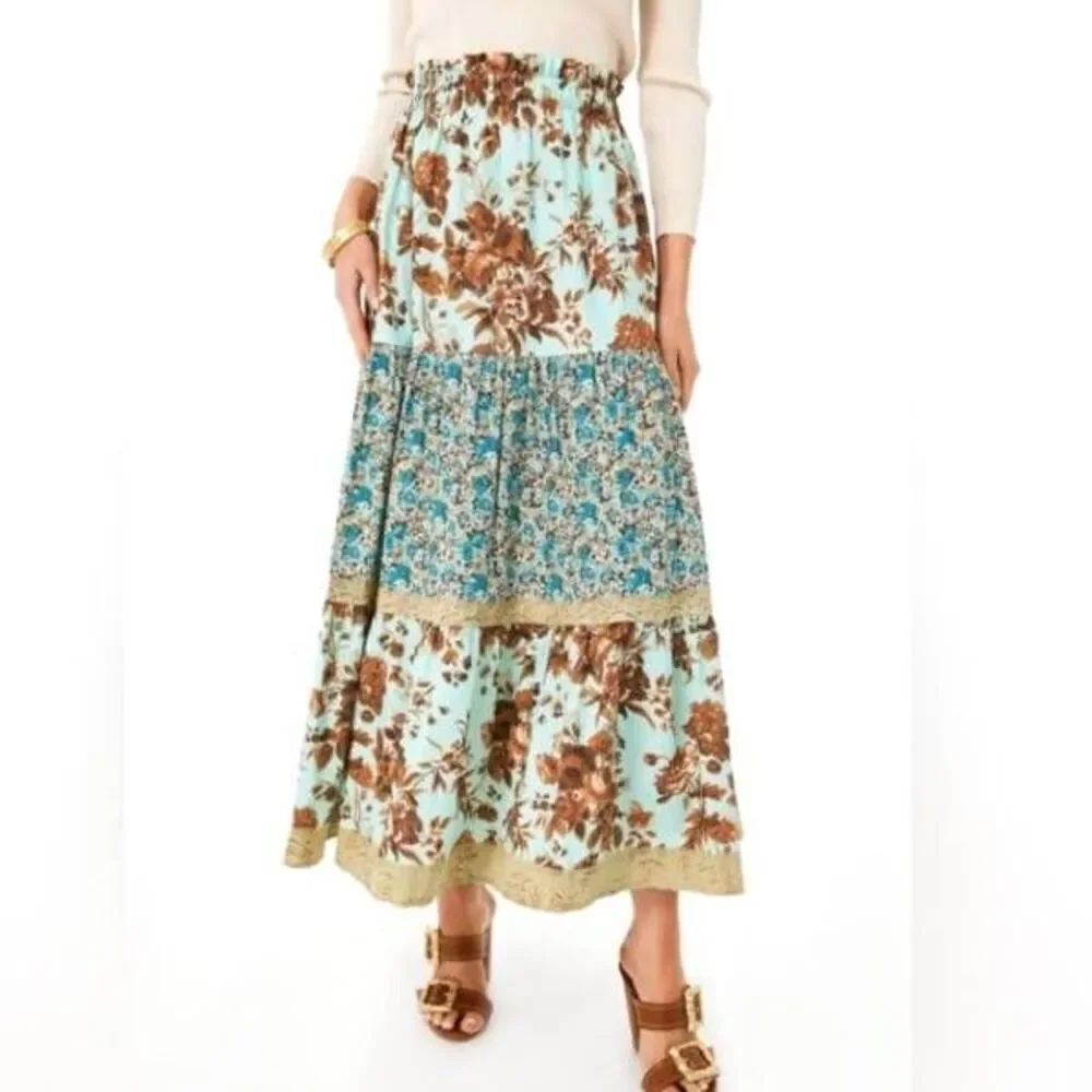 NWT Tuckernuck Robin’s Egg Floral Edith Skirt Sz Small